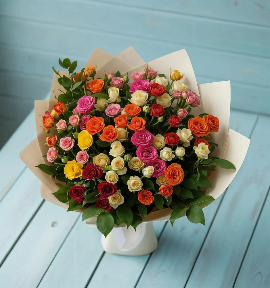 Букет Микс из разноцветных кустовых роз в Хатассах