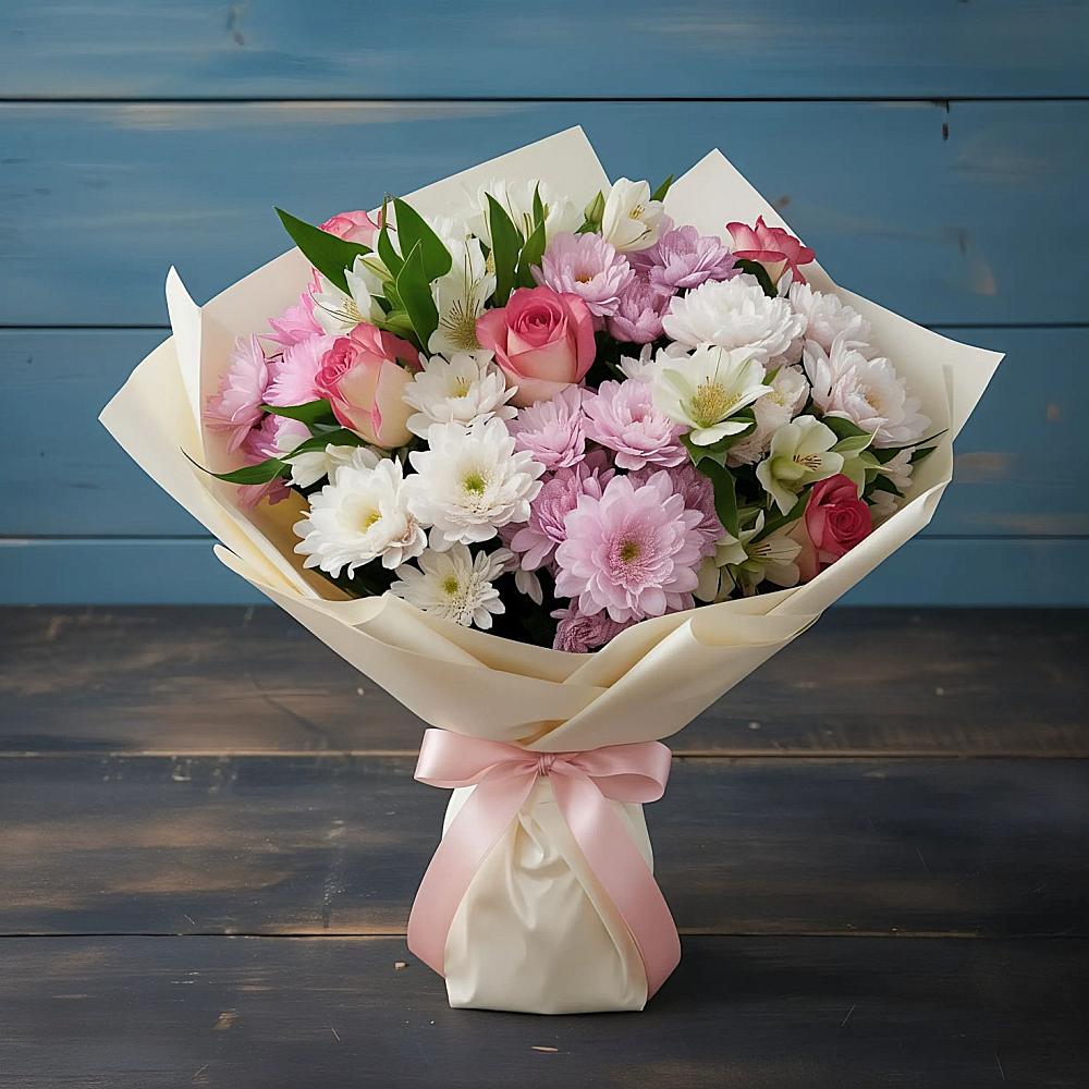 Букет цветов из: Хризантемы, Альстромерии и Розы в Хатассах